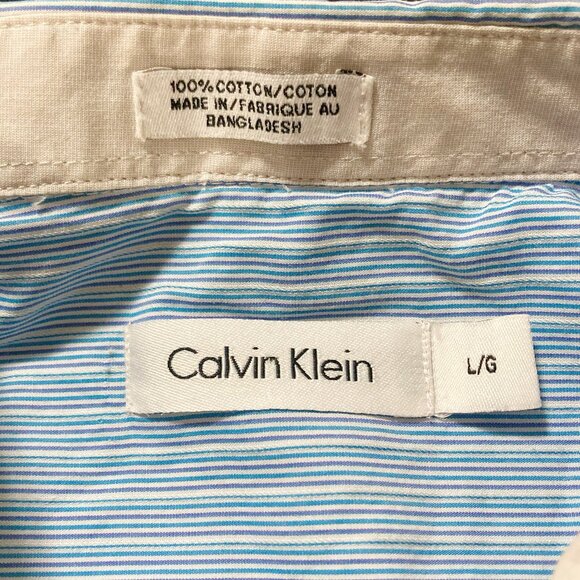 CALVIN KLEIN Men's blue vertical striped button-down shirt ~ LARGE button-down - Picture 3 of 12